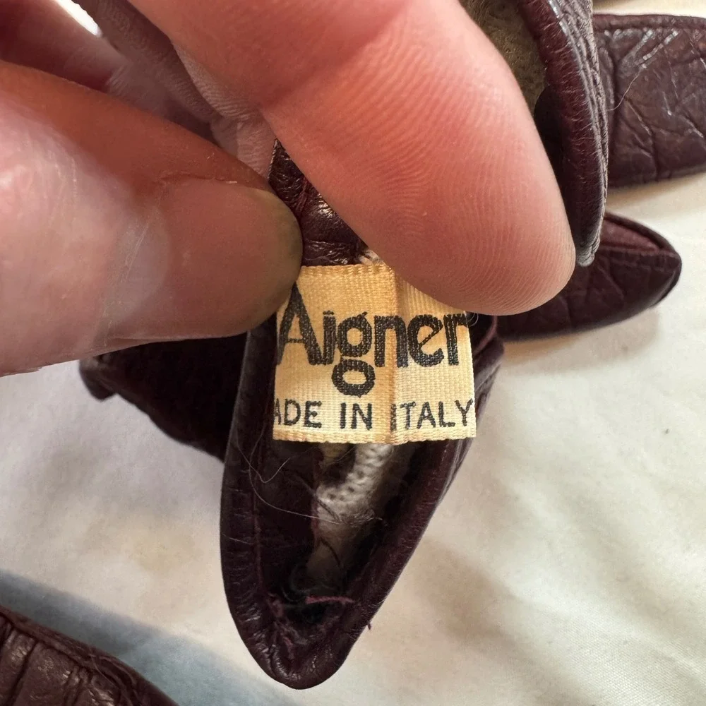 Vintage Etienne Aigner Burgundy Leather Gloves Made in Italy Angora Wool Lined 7